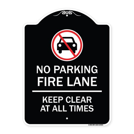 Signmission Fire Lane Keep Clear All Times W/ Graphic Heavy-Gauge Aluminum Sign, 24" x 18", BW-1824-23984 A-DES-BW-1824-23984